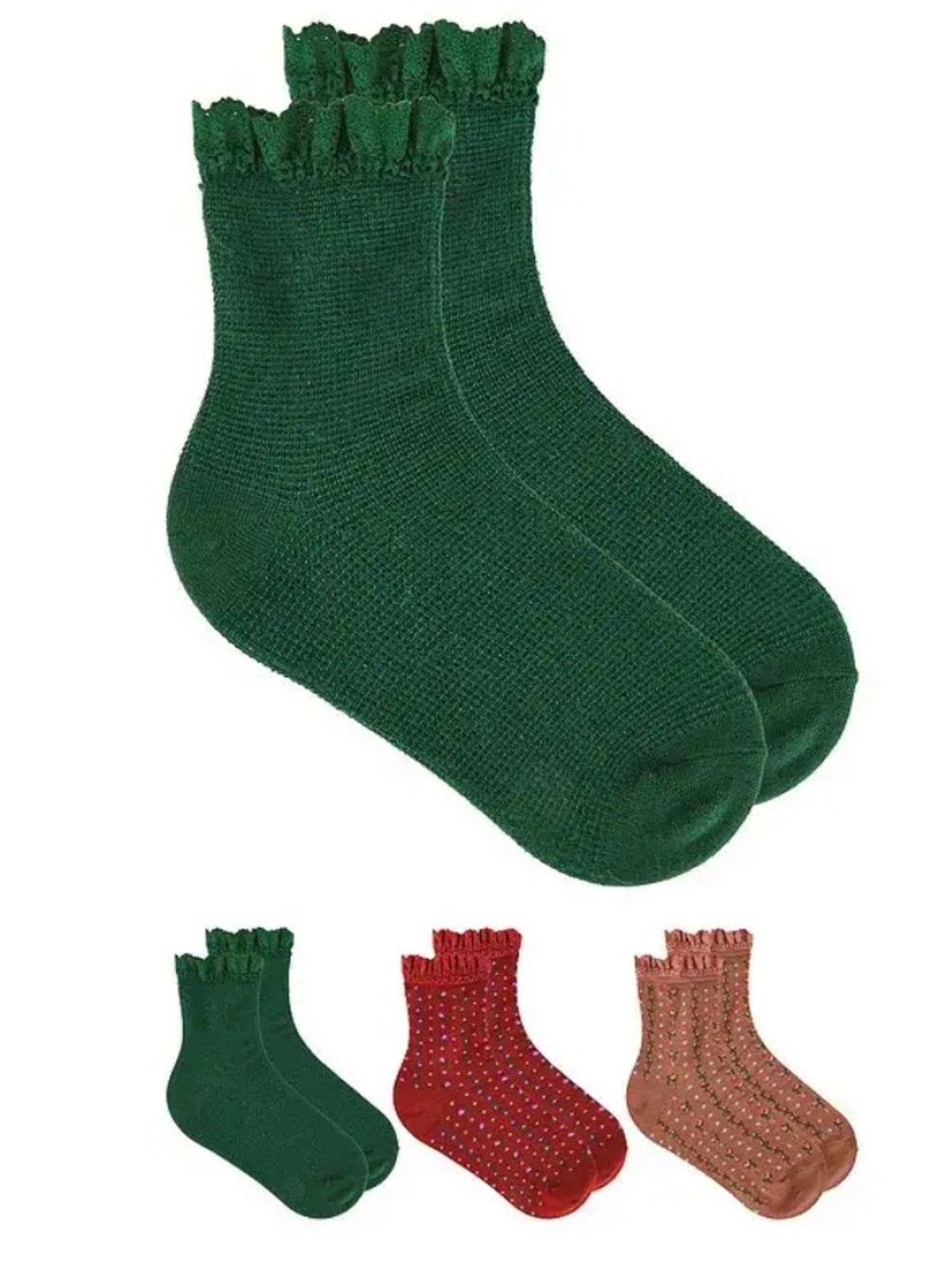 Free People Ruffle Sock Pack Merry & Bright 3 Pack Crew Floral Green Red NWT